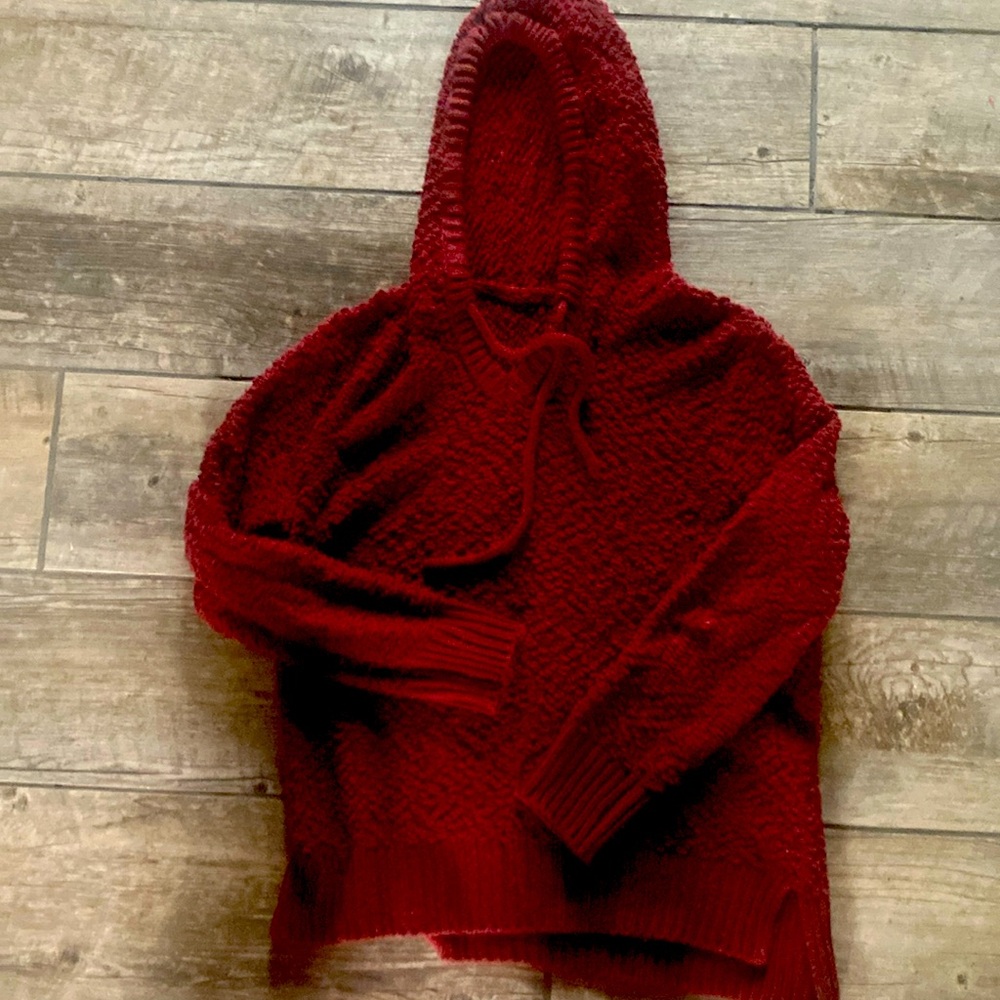Wine colored soft hooded sweater